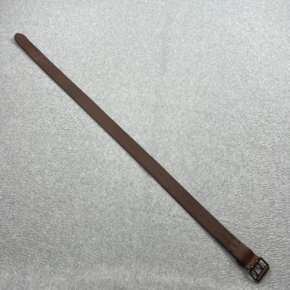 Polo Ralph Lauren Double Prong Leather Belt Mens 34 Brown Brass Buckle Logo 1.5